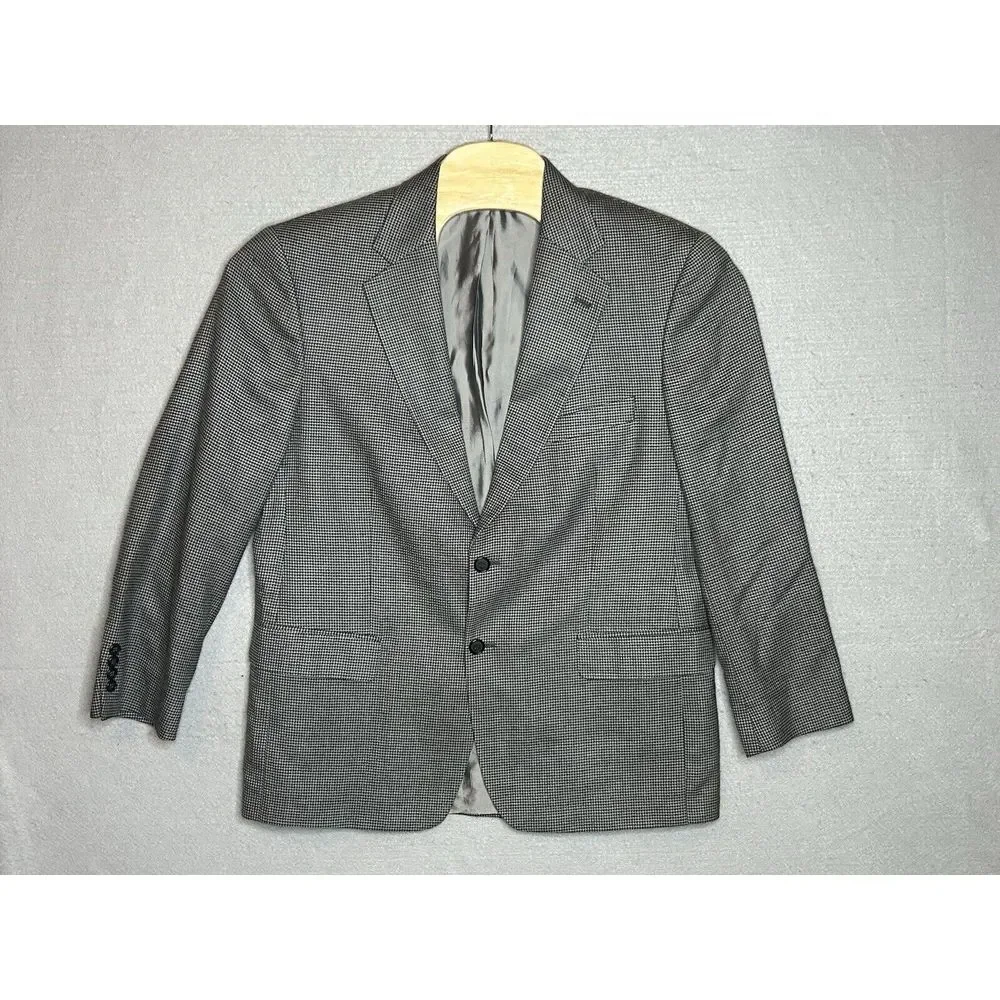Alan Flusser Mens 42 S Blazer‎ Gray Houndstooth Silk/ Wool Blend Sport Coat